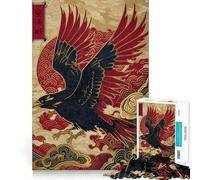 Corbeau en vol, Style Artistique Japonais, Puzzle de 1000 pièces pour Adolescents, Jeu de logique Transparente, Moment paisible, découpe Parfaite, liste de souhaits du Père Noël (50x75cm)