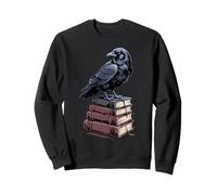 Corbeau esthétique sombre sur des livres, design littéraire gothique amusant Sweatshirt