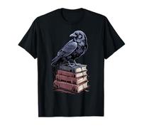 Corbeau esthétique sombre sur des livres, design littéraire gothique amusant T-Shirt