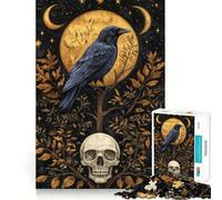 Corbeau Mystique et crâne sous la Lune dorée Puzzle de 1000 pièces pour Adultes Jeu de réflexion pour Partager Un Moment de complicité Découpe soignée Surprise d'anniversaire (38x52cm)