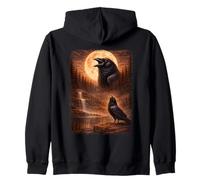 Corbeau Mystique Vintage Hurlant à la Lune Sweat à Capuche