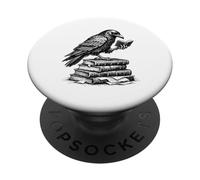 Corbeau Noir Assis sur des Livres Gothique Corbeau Noir Amateur PopSockets PopGrip Adhésif