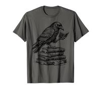 Corbeau Noir Assis sur des Livres Gothique Corbeau Noir Amateur T-Shirt