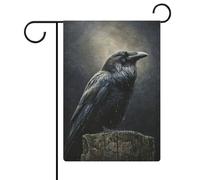 Corbeau perché sur une souche d'arbre gothique drapeau de jardin saisonnier vacances toile de jute double face maison cour drapeaux extérieurs 30,5 x 45,7 cm