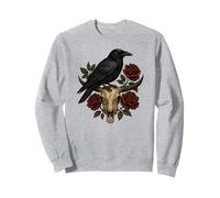 Corbeau sur crâne avec Roses Rouges foncées Style Gothique Occidental Sweatshirt