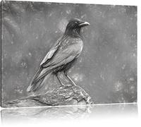 Corbeau sur le format Deluxe tronc d'arbre: 80x60 cm sur toile, énorme XXL Photos complètement encadrée avec civière, art impression sur murale avec cadre, moins cher que la peinture ou la peinture à l'huile, aucune affiche ou un poster