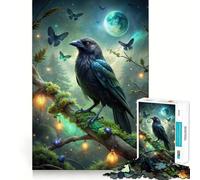 Corbeau sur Une Branche moussue avec des Papillons Puzzle de 1000 pièces pour Adultes et Adolescents Jeu d'adresse apaisant et Amusant Bords serrés pour Les fêtes (38x26cm)