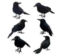 Corbeaux et corbeaux d’Halloween | 6 figurines de corbeaux réalistes et effrayantes avec de vraies plumes - Décorations d'Halloween pour arbre, arbuste, cheminée, rebord de fenêtre, table basse, murs.