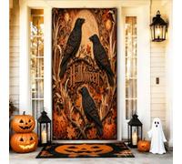 Corbeaux - Housses de porte décoratives, citrouilles festives effrayantes et lunes d'Halloween noires avec corde à suspendre pour porche, mur, intérieur et extérieur, 91,4 x 183 cm