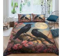 Corbeaux Under Lune Housse de Couette 3 Pieces 3D, Clair De Lune Scène