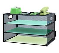 Corbeille à courrier avec poignée, organiseur de fichiers de bureau en maille métallique à 3 niveaux, plateaux de classement de bureau A4, porte-revues, porte-documents pour bureau à domicile, noir