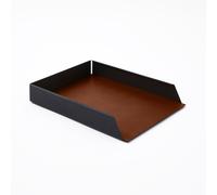 Corbeille à Courrier Empilable Documents A4 - Acier Noir et Cuir Marron Orange