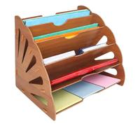 Corbeille à courrier Relaxdays, format A4, 5 compartiments inclinés, marron | H x l x P : 28 x 34 x 28 cm, MDF, casiers à documents de bureau, rangement de bureau