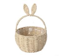 Corbeille à fleurs en corde de papier tissée à la main avec doublure en plastique, motif oreilles de lapin pour décoration de maison, jardin, Pâques, crème, 18 x 13 x 28 cm (couleur crème)
