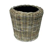 Corbeille à fleurs ronde en rotin - Gris beige - Panier en osier avec insert pour extérieur/extérieur - Panier de jardin en osier - Cache-pot pour jardinière (Ø 45 cm/hauteur 49 cm)
