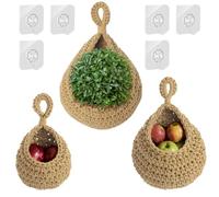 Corbeille A Fruit Suspendue, 3 Pièces Panier Suspendu Rangement, Panier de Fruits et Legumes Suspendu Au Mur,Organisateur de Cuisine Murale, Corbeille Tissé pour Fruits, Légumes