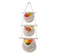 Corbeille à fruits à suspendre à 3 niveaux pour cuisine - Organiseur de rangement mural avec design en coton et bois, panier décoratif multicolore pour une utilisation murale ou derrière une porte