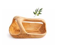 Corbeille à Fruits avec Poignée en Bois d'Olivier Naturel - Panier Artisanal - Coupe à Fruit Design Unique - 30 cm