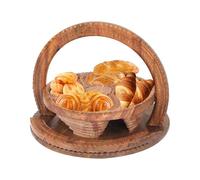 Corbeille à fruits en bois, paniers pliables pour noix et pain,Corbeille à fruits polyvalente en bois à 4 cloisons pour comptoir de cuisine - Assiette de sculptée en faite à la main pour t