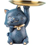 corbeille à fruits en céramique, Statue de plateau rangement bureau chat porte-bonheur, petits objets décoration moderne, à bijoux, bol bonbons for le , cadeau intérieure-rose-15x14x16.5cm(Navy Blue)