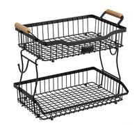 Corbeille à fruits en métal avec structure à 2 niveaux et crochet banane pour l'organisation des produits quotidiens sur le plan de travail (noir)