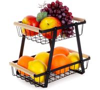 Corbeille à fruits en métal noir, à 2 niveaux