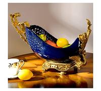 Corbeille à fruits haut de gamme avec décoration classique en laiton avec incrustations en céramique, assiettes de fruits secs, plateau de rangement de sandwich pour décoration de sel