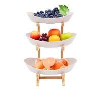 Corbeille à fruits moderne - Présentoir à fruits à 3 étages avec support en bambou - Construction robuste - Présentoir à fruits et assiette à fruits pour fruits frais, légumes, collations, buffet de