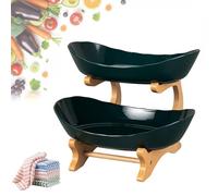 Corbeille à fruits ovale à 3 niveaux avec support en bambou, corbeille à fruits pour comptoir de cuisine, bol à fruits à 2 niveaux pour plateau de rangement de légumes, salade, gâteau, collation