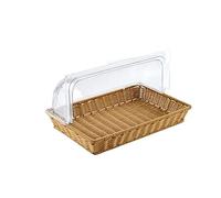 Corbeille à fruits pain Imitation rotin panier avec couvercle rectangulaire présentoir alimentaire panier tissé plateau à pain avec couvercle rabattable transparent ( Color : 02 , Size : 32*26*6cm )
