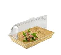 Corbeille à fruits pain Imitation rotin panier avec couvercle rectangulaire présentoir alimentaire panier tissé plateau à pain avec couvercle rabattable transparent ( Color : 01 , Size : 42*28*6cm )