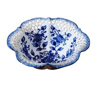 Corbeille à fruits, Porte-fruits， Bols à fruits Plateau de rangement chinois Plateau à fruits en céramique bleu et blanc Décoration de salon for la maison Ornements