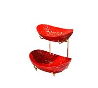 Corbeille à fruits pour comptoir de cuisine, bols de service multicouches en céramique avec support en métal, corbeille à fruits à étages rouge pour fruits, légumes, collations, noix, plateau de