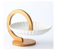 Corbeille à fruits pour comptoir, Ensemble de corbeille à fruits avec support en bambou naturel, plateau de service en céramique for desserts, amuse-bouche, gâteaux et bonbons.