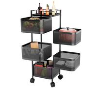 Corbeille à fruits rotative pour chariots de cuisine, étagère de rangement en métal à 5 niveaux avec couvercle, nizer à roulettes pour légumes à roulettes, support alimentaire noir à plusieurs niveaux