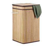 Relaxdays Corbeille Pliable Bambou Anse 70 litres Panier carré Coffre Linge Sale Pliant HxØ: 63 x 36 cm, Nature