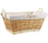 AUBRY GASPARD - Corbeille à Linge Éclisse Buff - Doublure Amovible Coton Brodée Lingerie - Osier Blanc - 56x40x31 cm - Artisanale - Légère avec 2 Poignées Transport