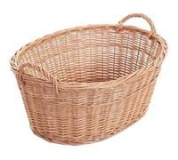 Corbeille à linge en osier naturel, Panier de rangement en forme ovale avec 2 anses