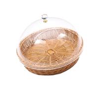 Corbeille à pain ovale en rotin synthétique tissé avec couvercle - Panier ovale en poly osier multi-usage pour servir/drainage des aliments pour la ferme, les cafés, la cuisine, le stockage des fruits