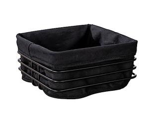 Corbeille à pain Premium Mod. Square - Corbeille métallique élégante avec garniture en coton amovible et lavable - 21 x 21 x 10,5 cm - Série Black Outdoor Kitchen