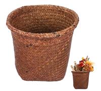 Corbeille à Papier Tressée en Paille, Panier de Rangement Vintage, Café | Tressage Manuel, Usage Polyvalent, sans Couvercle, pour Bureau, Salle de Bain, Entrée, Présent de Crémaillère
