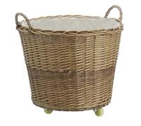 Corbeille à roulettes en osier avec doublure en jute Ronde