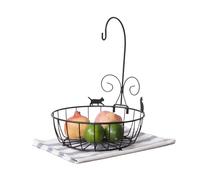 Corbeille De Fruits Avec Crochet À Banane, Durable Noir Conception Cat Métal Fait Main Art Du Fer Corbeille De Fruits Grape Hook