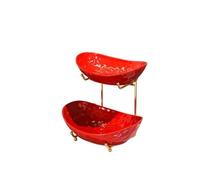 Corbeille de fruits Support à fruits en céramique à plusieurs niveaux en métal rouge avec plateau de service(S)