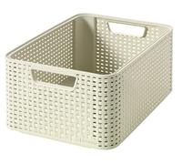 Curver Panière de rangement 18 L – Design rotin tressé, poignées ergonomiques – Ivoire