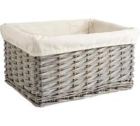 Corbeille de rangement en osier gris et coton 38 x 30 x 20 cm