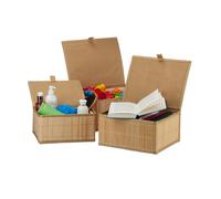 Corbeille de rangement panier en bambou boîte organisatrice 3 tailles 12 pièces