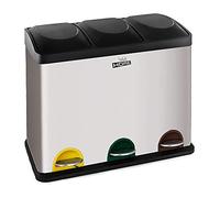 Corbeille de recyclage verte 45L avec 3 compartiments, grande capacité, blanc