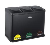 Corbeille de recyclage verte 45L avec 3 compartiments, grande capacité, noir