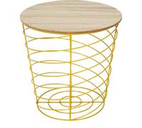 Corbeille en fil métallique Table d'appoint avec plateau en bois - ø 40 x 40,5 cm - Table de rangement ronde - Table basse élégante - Espace de rangement pratique - Jaune